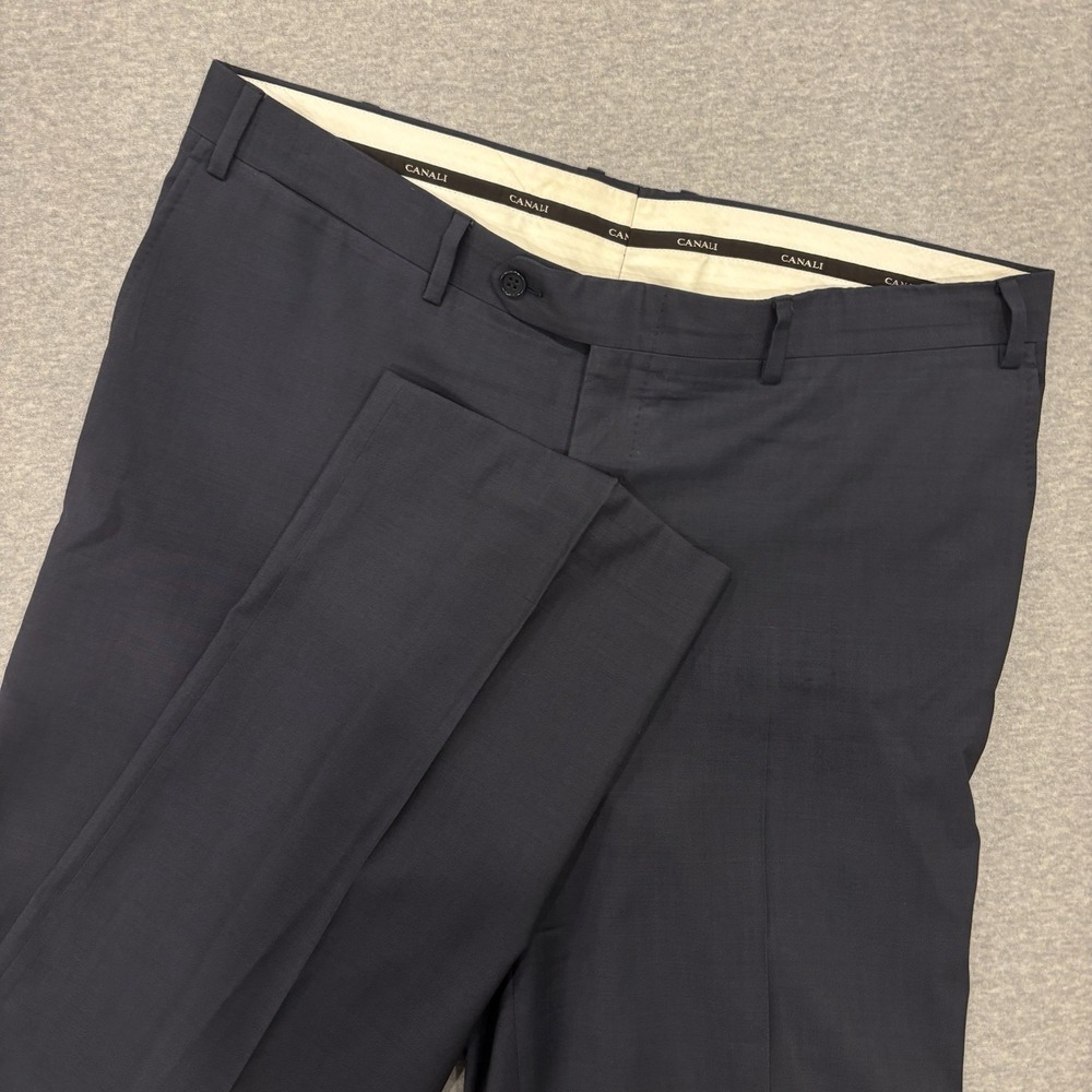 Vintage Canali Dress Pants Men's Size 37x35 Navy Blue Trousers 100% Wool Italy